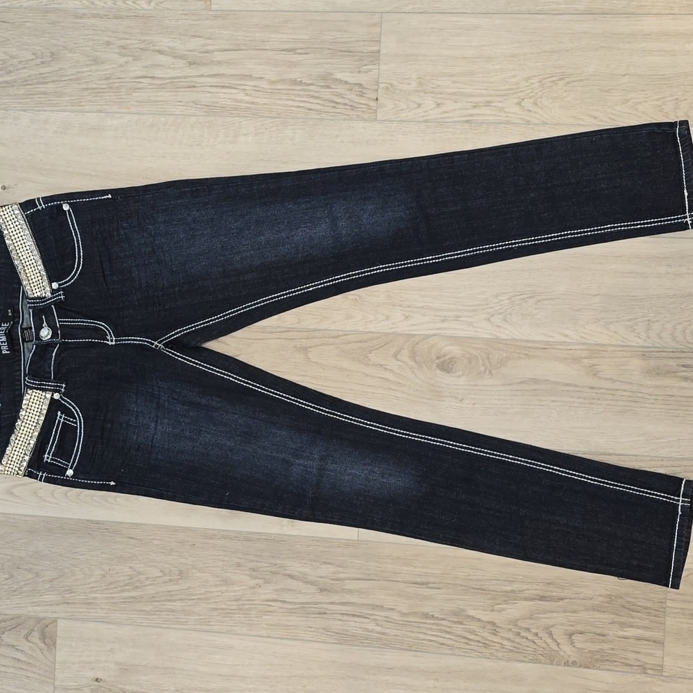 Premiere Denim by rue21 Dark Blue Skinny Jeans with Rhinestone And Stud Details